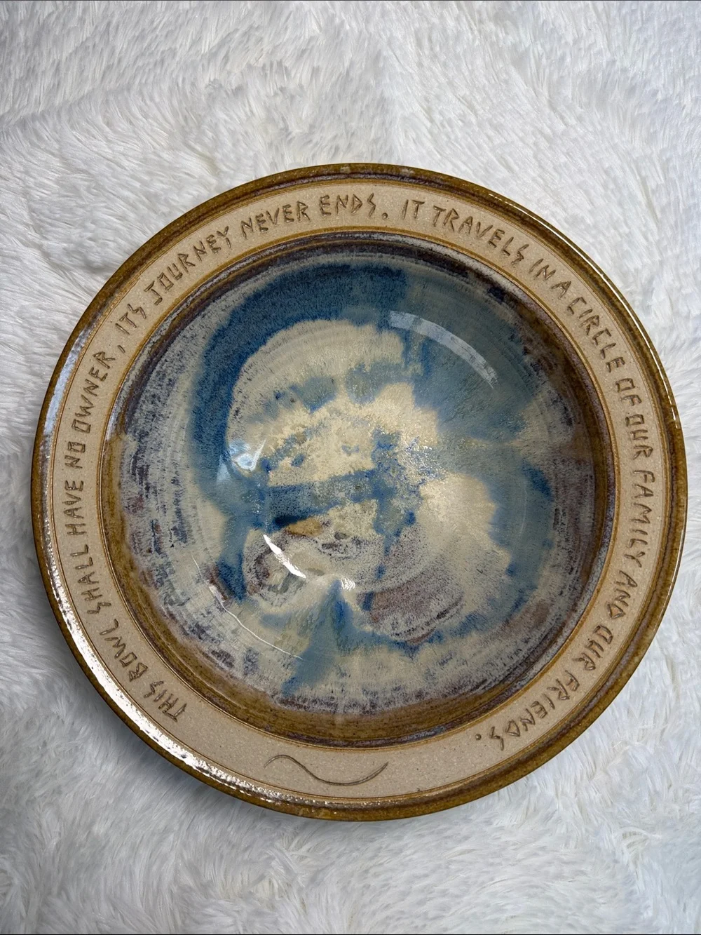 Signed Studio Art Pottery Bowl Handmade Family Friends Journey Quote Ceramic
